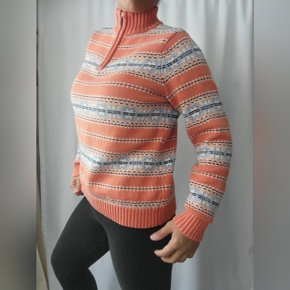VINTAGE NORTHERN REFLECTIONS Coral  Knit Coastal Grandma Fisherman Half Zip - Picture 12 of 12